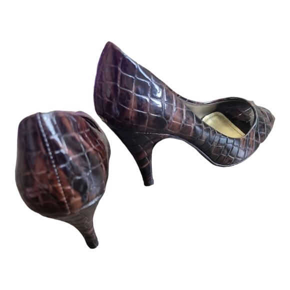 Alligator Print Open Toe 4" High Heels Size 7.5 Brown - Picture 4 of 8